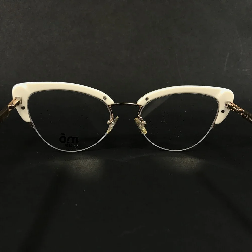 MO Eyewear Eyeglasses Frames GEEK 58NY A Ivory Gold Cat Eye Full Rim 52-19-140